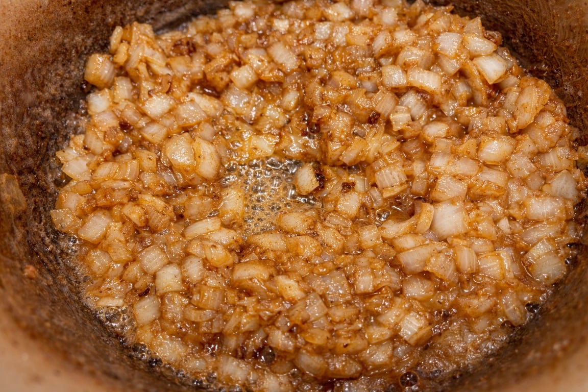 After sprinkling in the flour, the mixture tightens and looks noticeably drier.