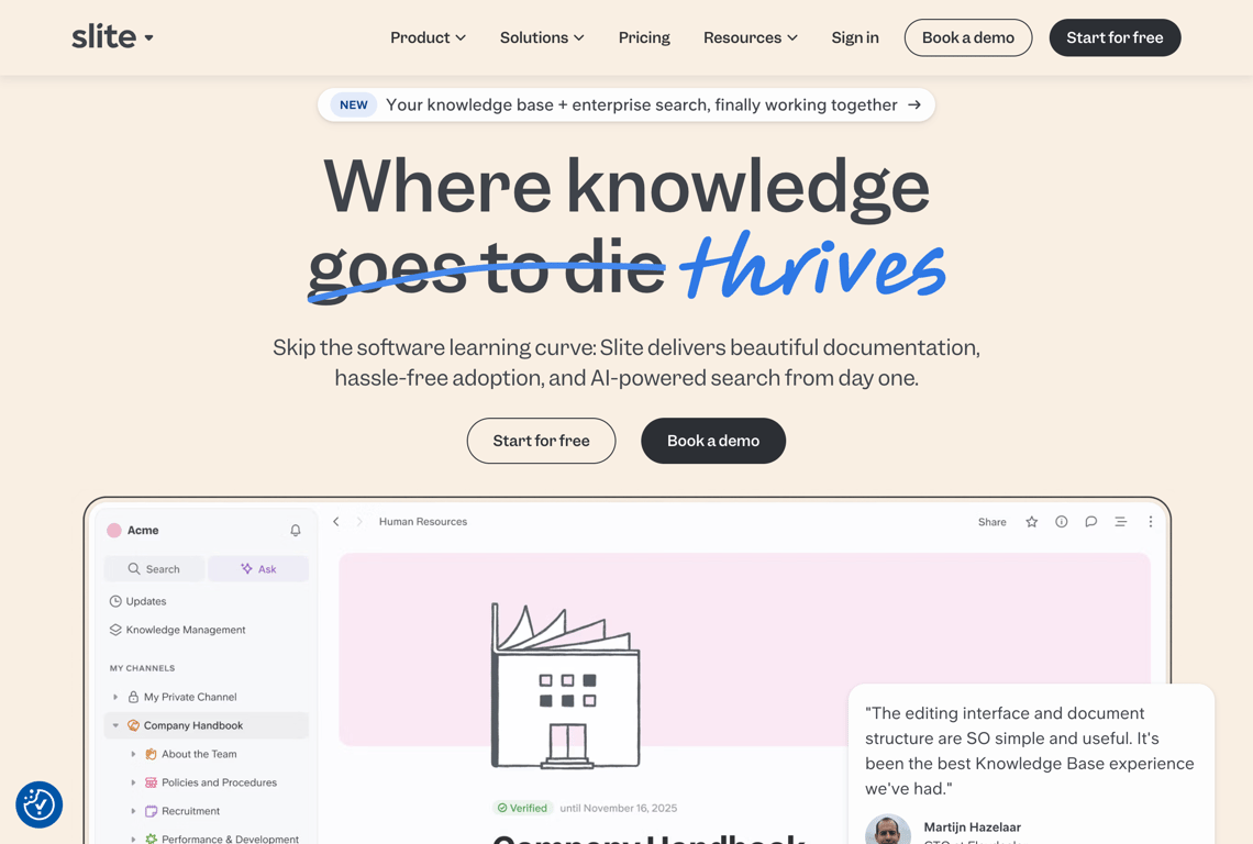 Slite knowledge management tool