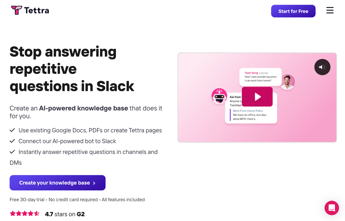 Tettra Slack-based knowledge base