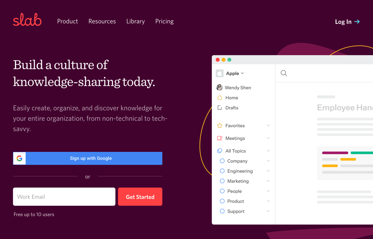 Slab internal documentation platform