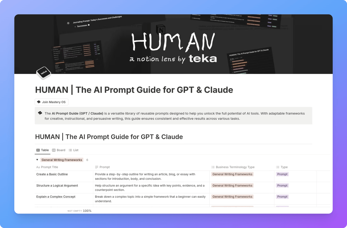 HUMAN prompt framework template