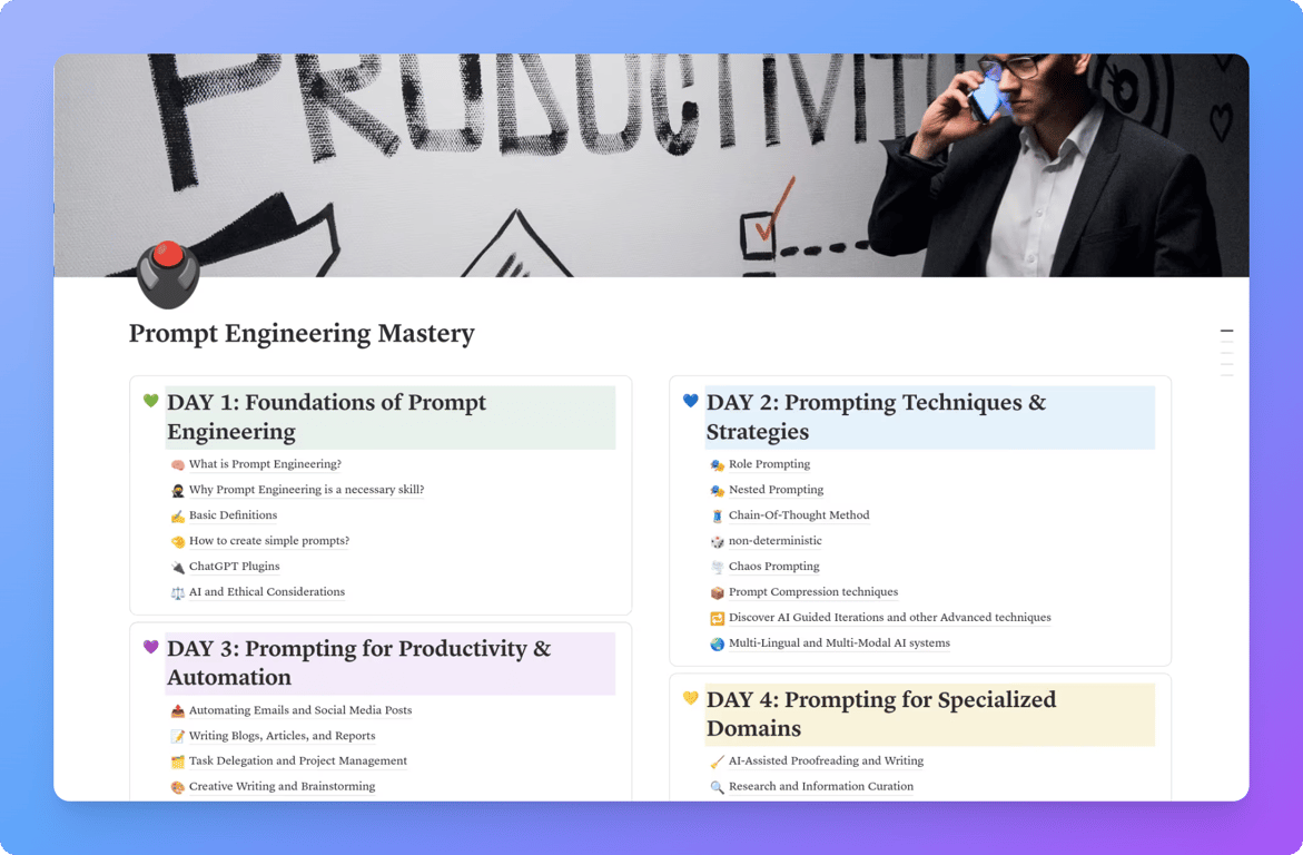 Prompt Engineering Mastery Notion template