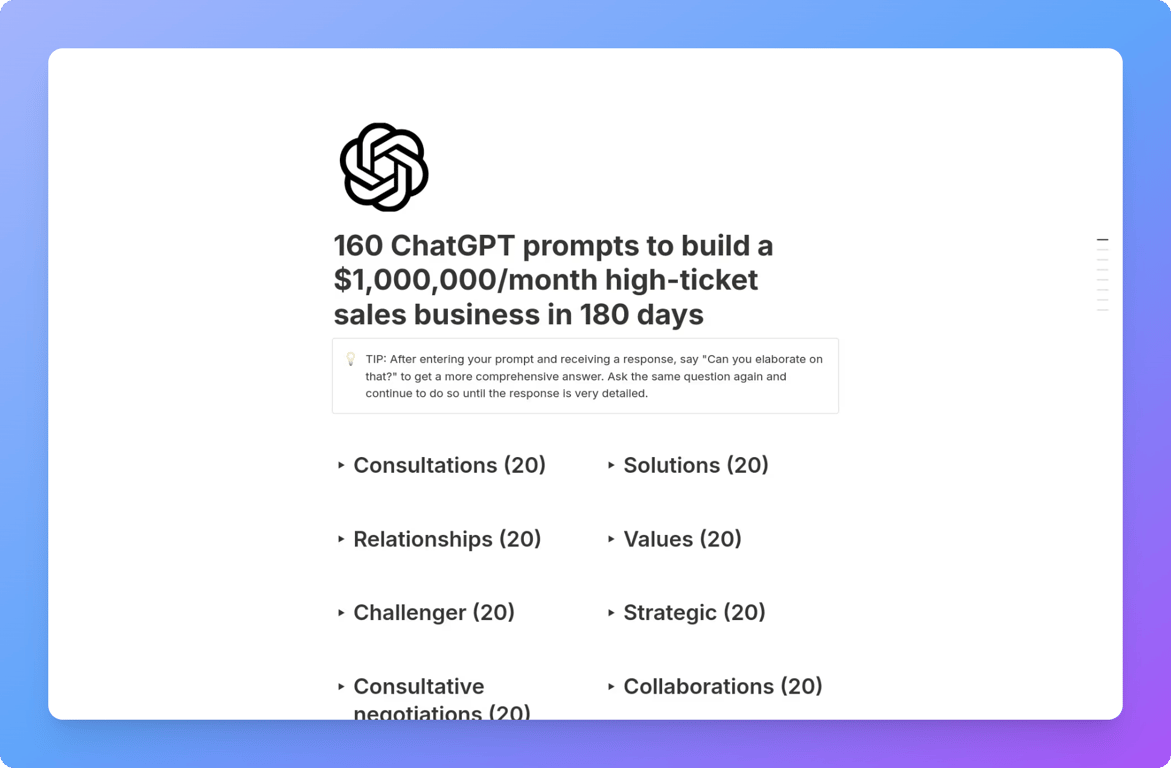 Sales prompt collection template