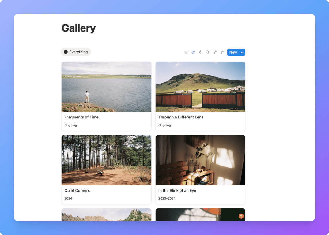 Adding images to a Notion photography gallery page
