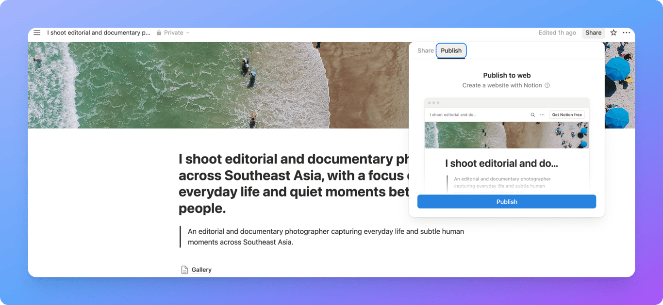 Sharing a Notion page publicly before publishing as a website