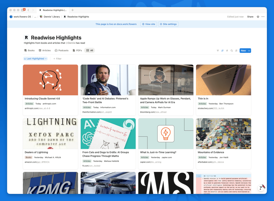And all my notes and highlights get synced to a Notion database