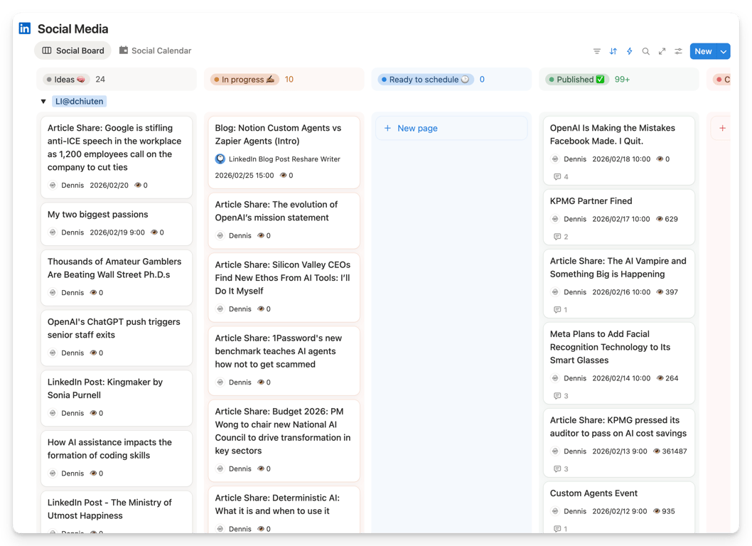 Managing our social content natively in Notion, with an assist from Scheduled.so