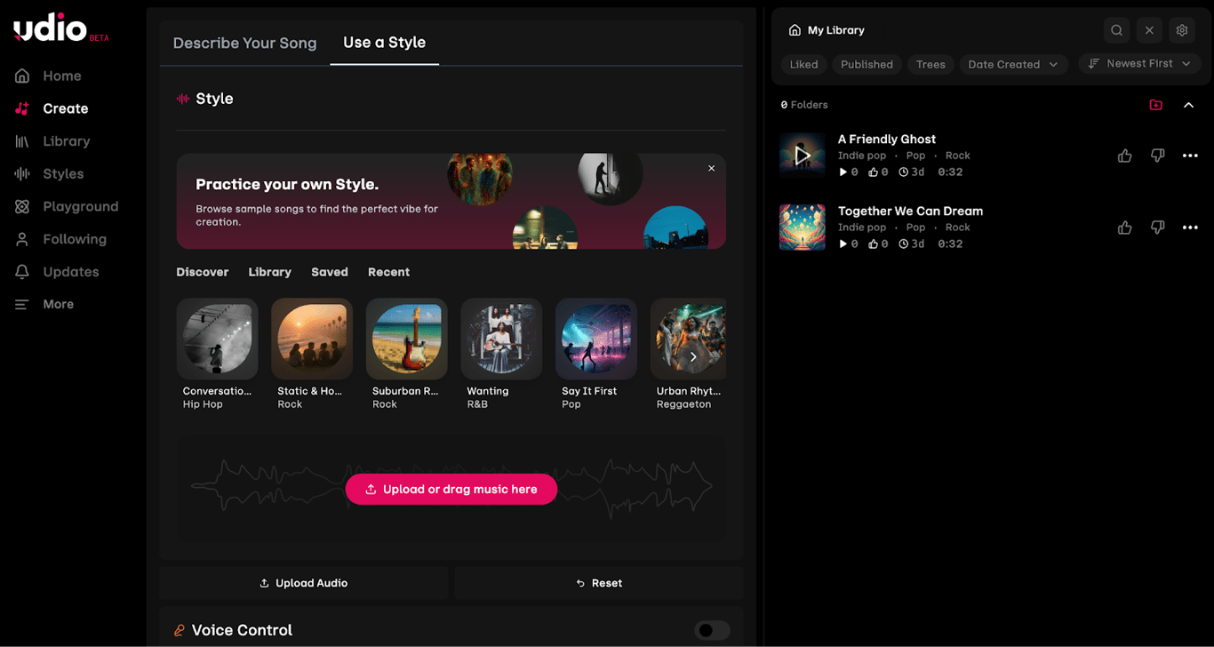 Udio Music Generator Interface