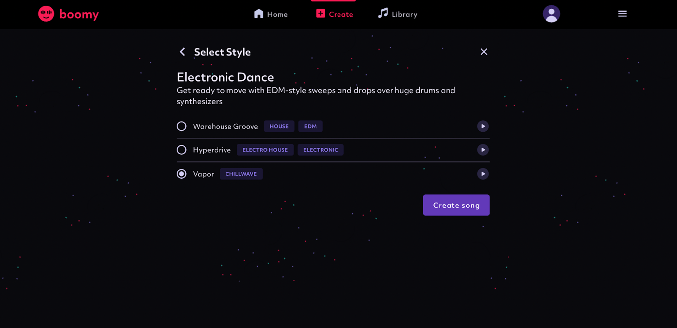 Boomy Simple Music Creation Interface