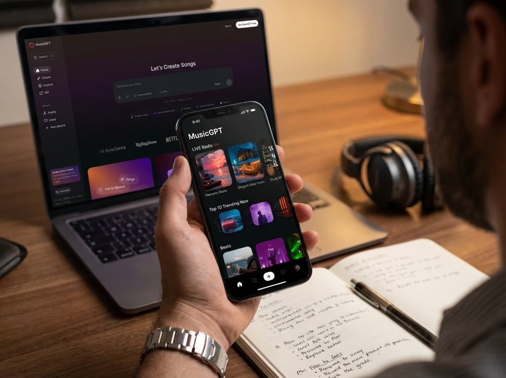 MusicGPT mobile app used for YouTube music creation