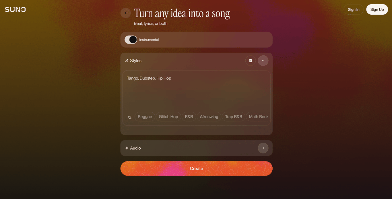 Suno AI Music Generation Interface