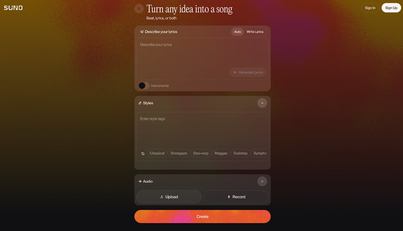 Suno AI music generator prompt interface