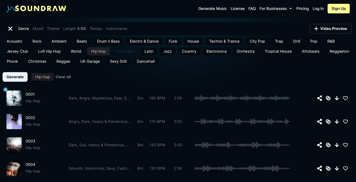 Soundraw Music Customization Interface