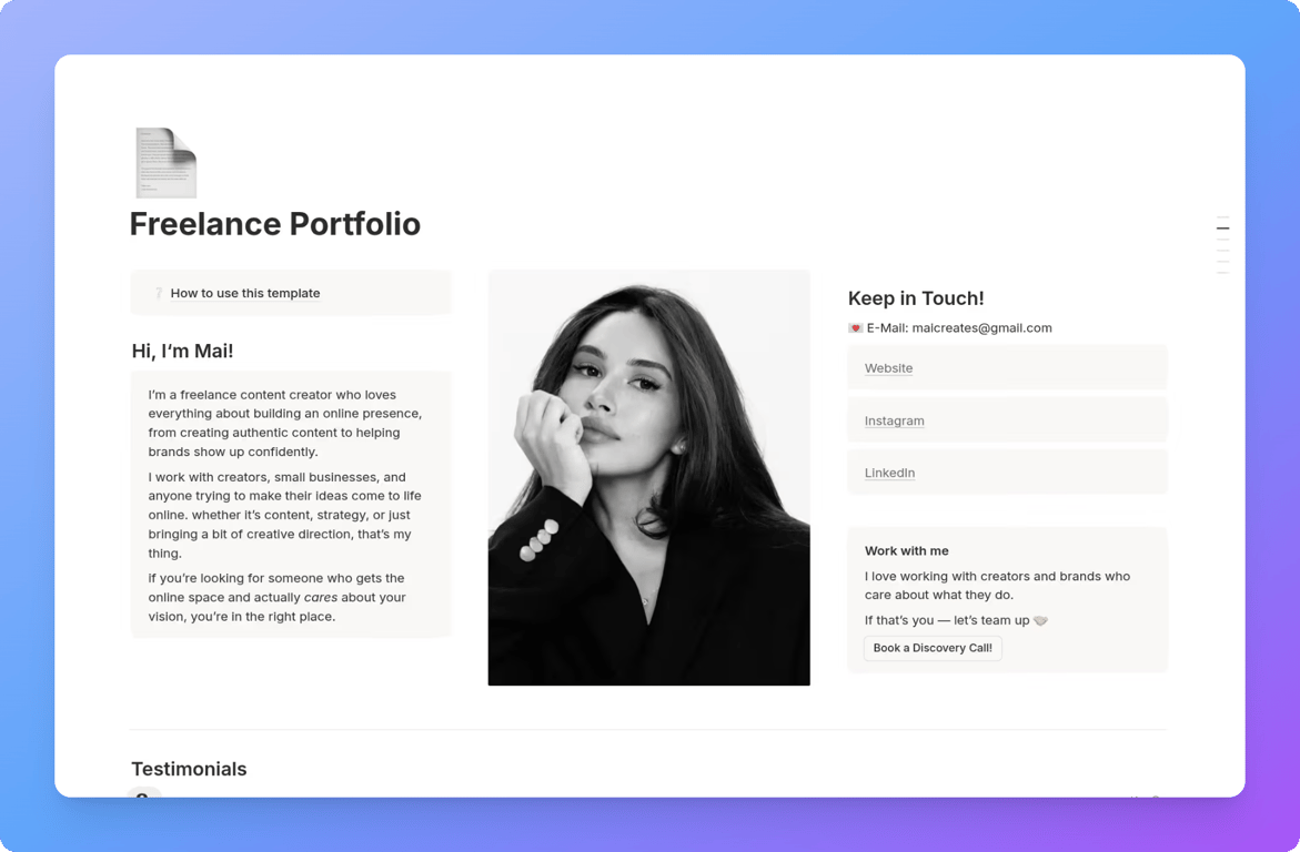 Minimal Notion portfolio template