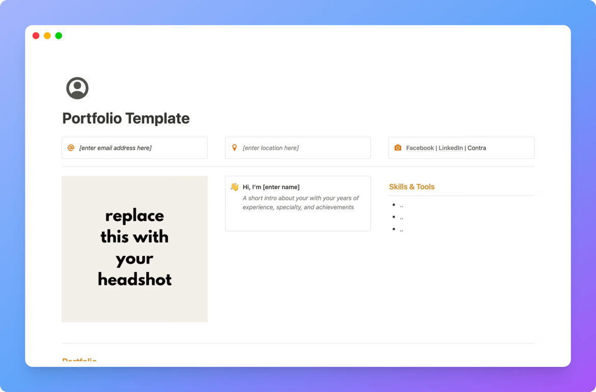 VA portfolio Notion template