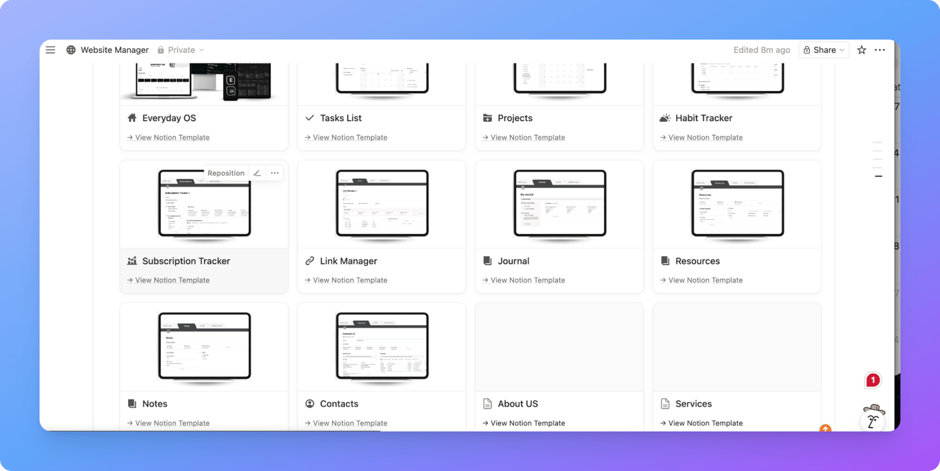 Notion freelance website structure