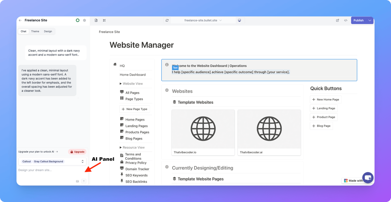 Bullet’s AI design panel