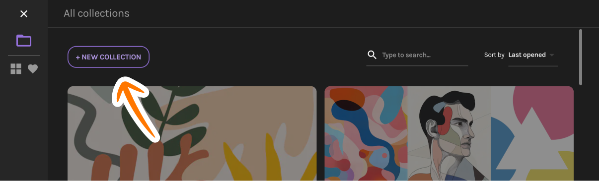 The “New collection” button is in the “All collections” overview. If you don’t see this screen, click the folder icon in the left sidebar.