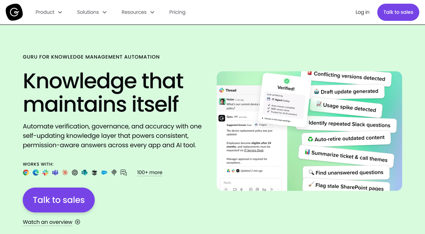 Guru knowledge management tool