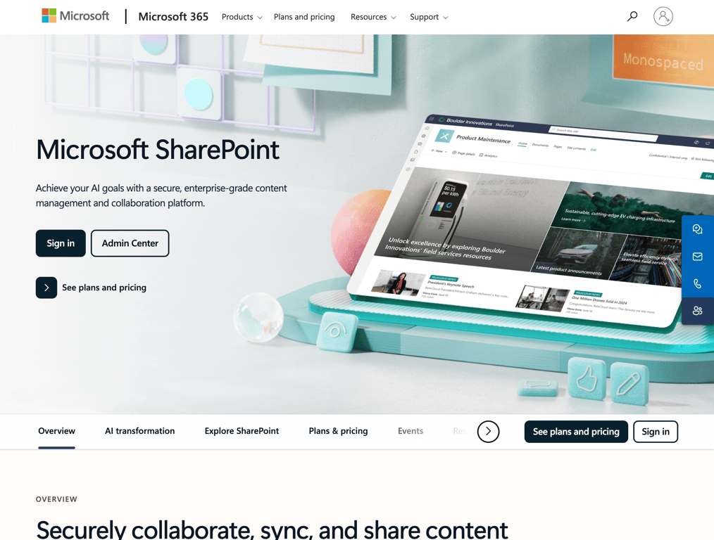 Microsoft SharePoint collaboration page