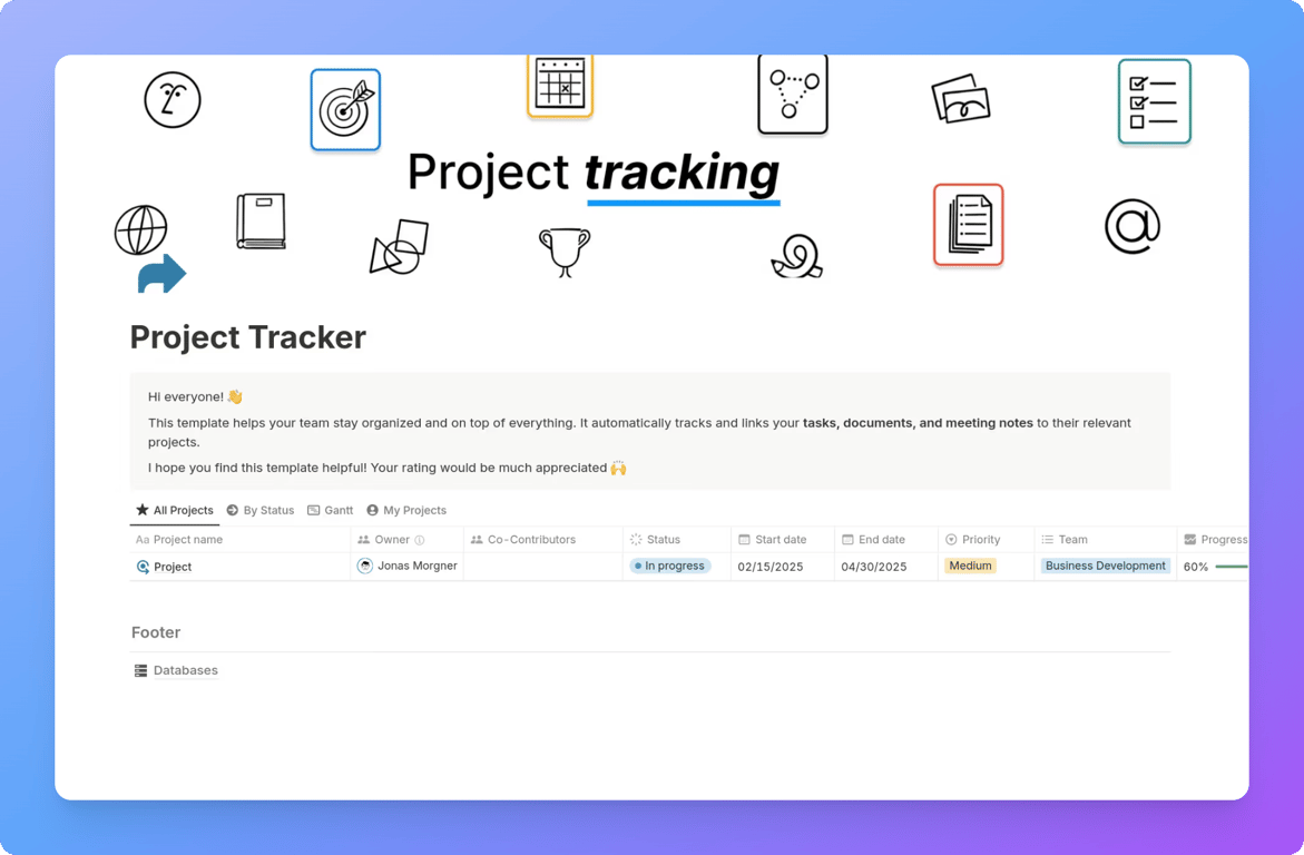 Notion project tracker workspace