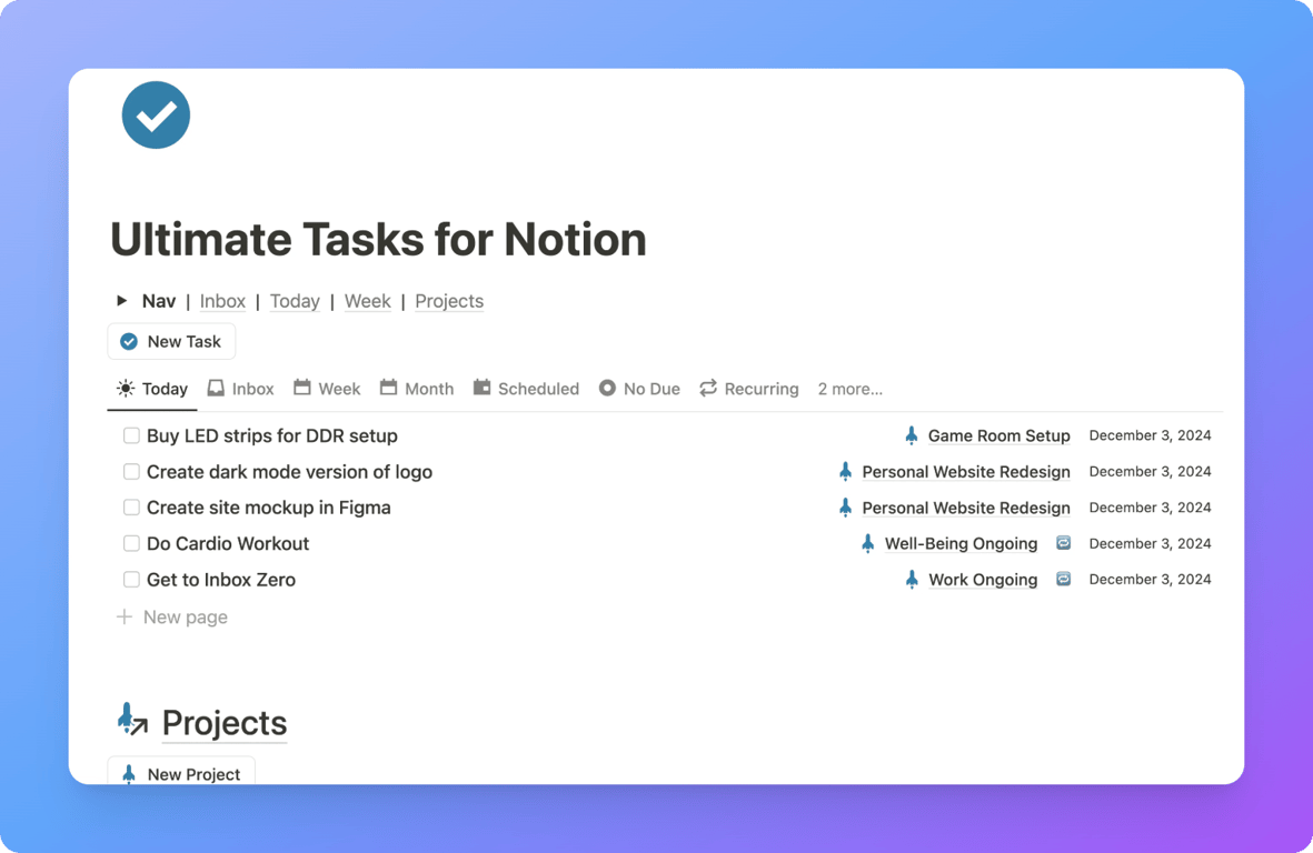 Notion ultimate tasks template interface