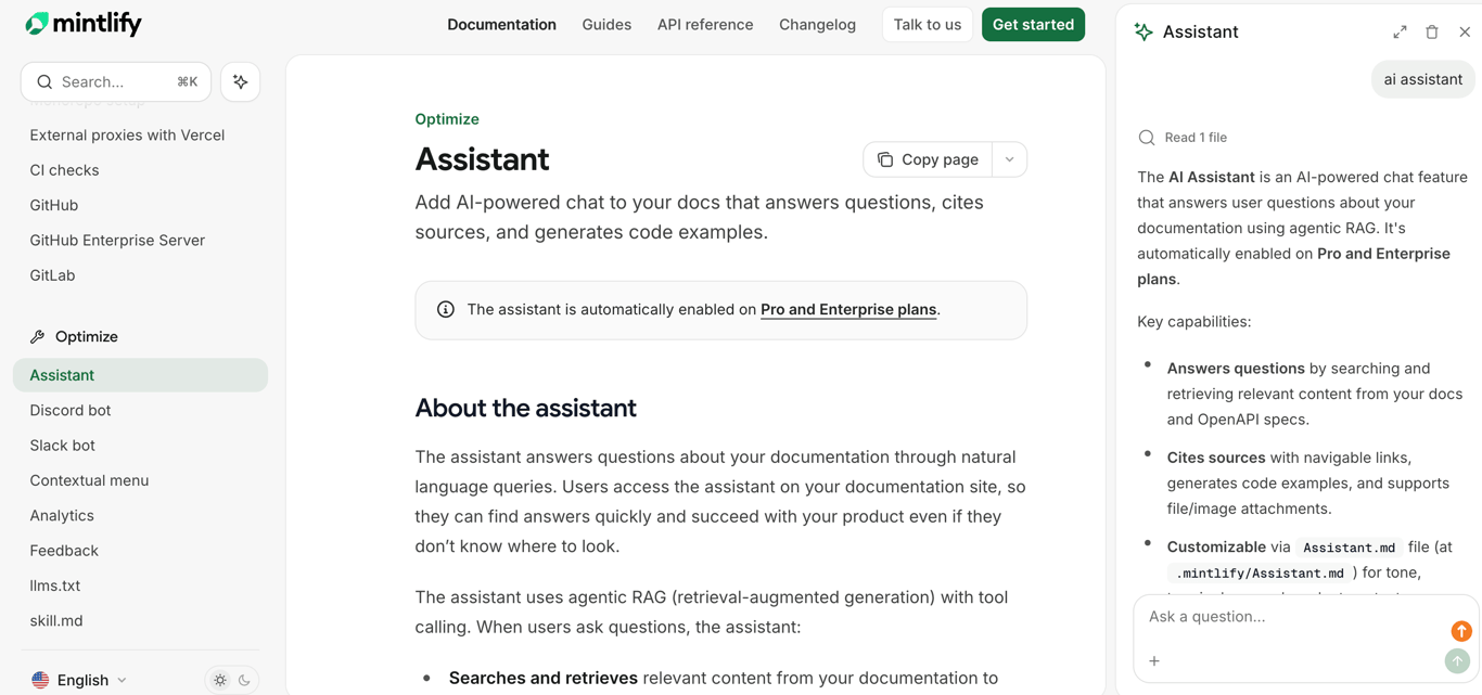 Mintlify AI assistant