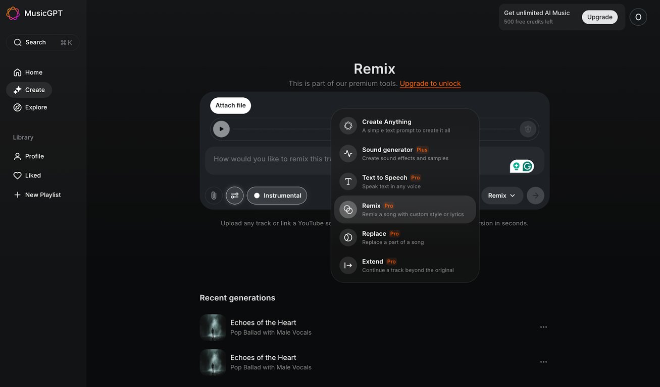 MusicGPT AI Remix interface