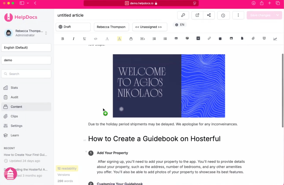 HelpDocs article editor