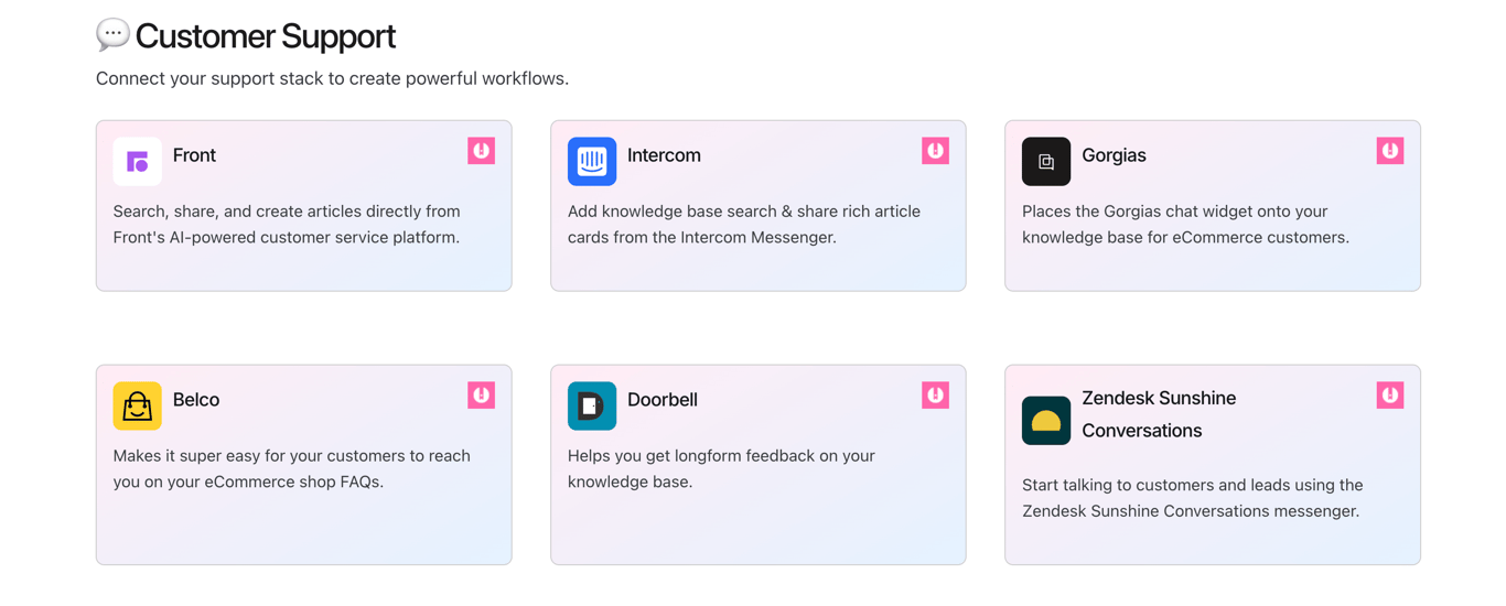 HelpDocs integrations panel
