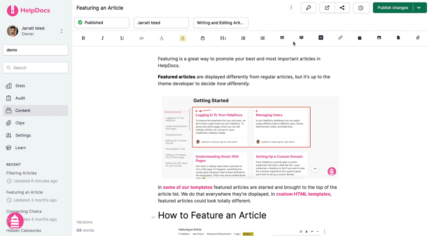 HelpDocs admin dashboard