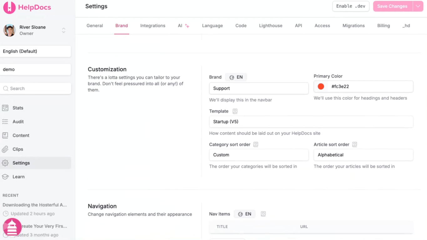 HelpDocs help center customization