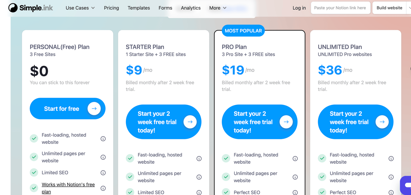 Simple.ink pricing plans