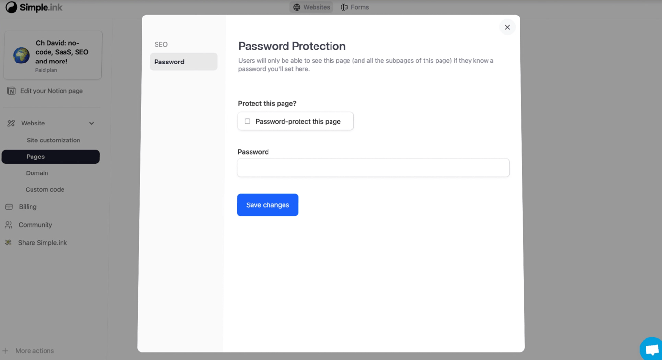 Simple ink password protection