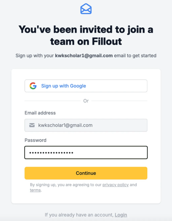 Create a password or select Sign up with Google (preferred) 