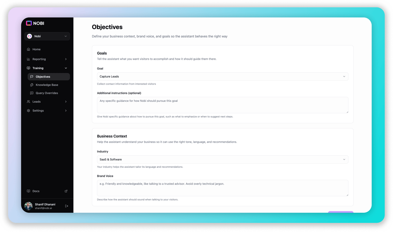 Nobi’s objectives screen