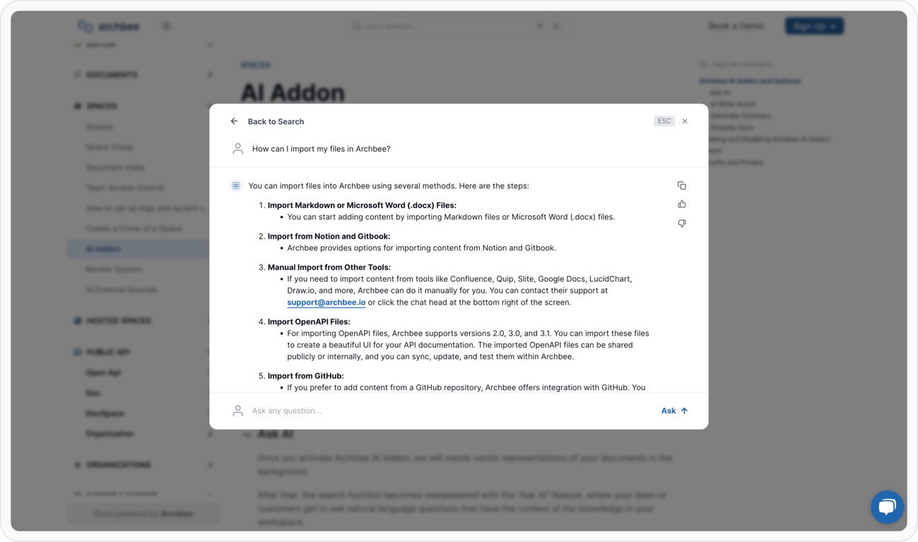 Archbee AI assistant interface
