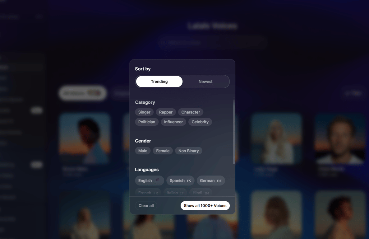 Lalals voice filter menu