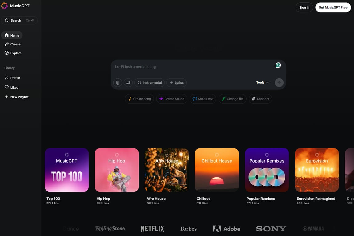 MusicGPT AI music generator dashboard
