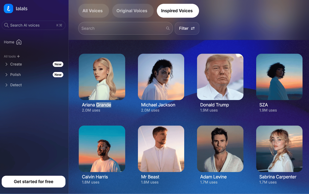 Ariana Grande AI voice in Lalals Inspired Voices library