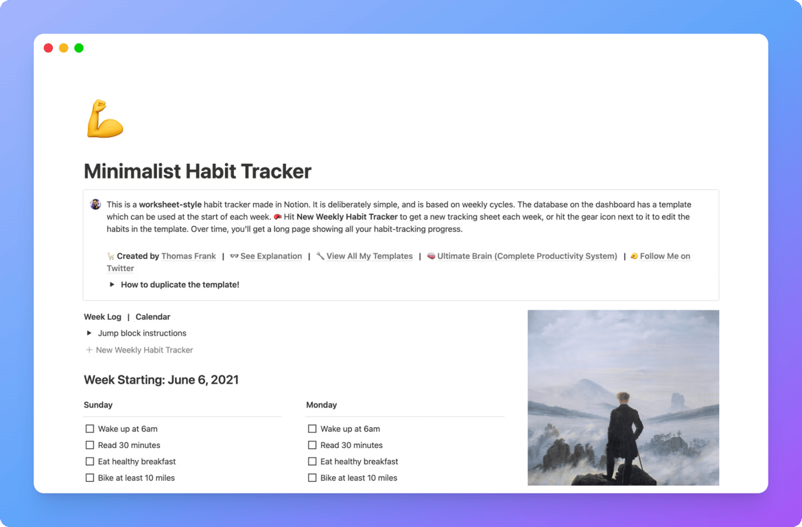 Minimalist habit tracker by Thomas Frank