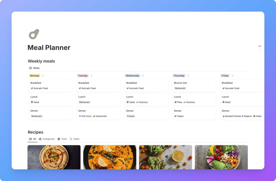Meal planner by Second Brain
