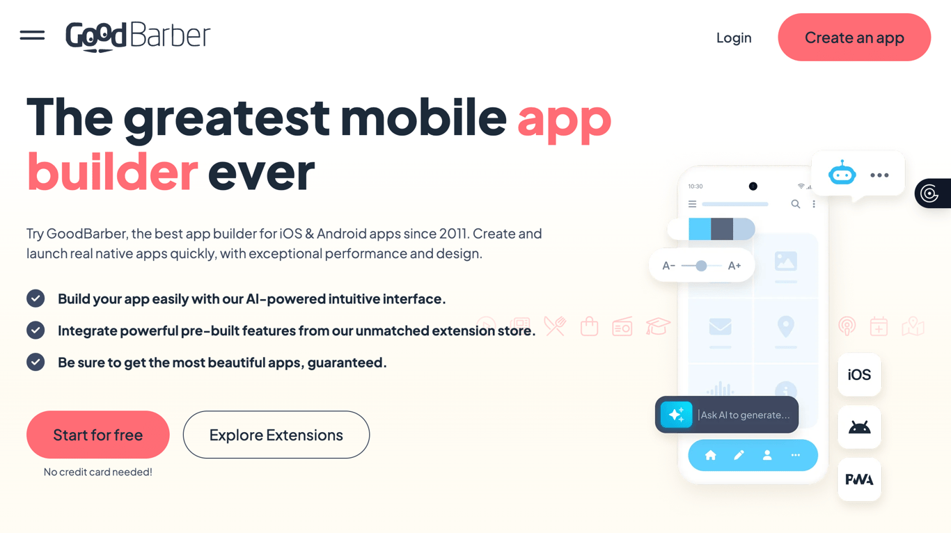 GoodBarber app design interface
