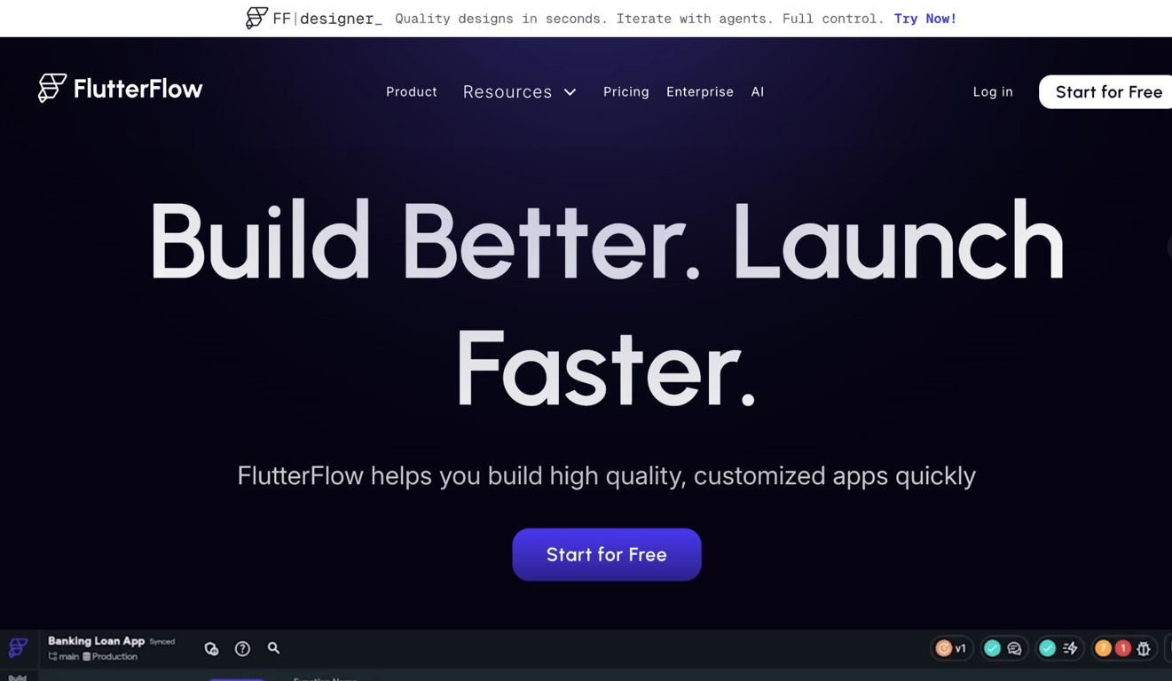 FlutterFlow app builder UI