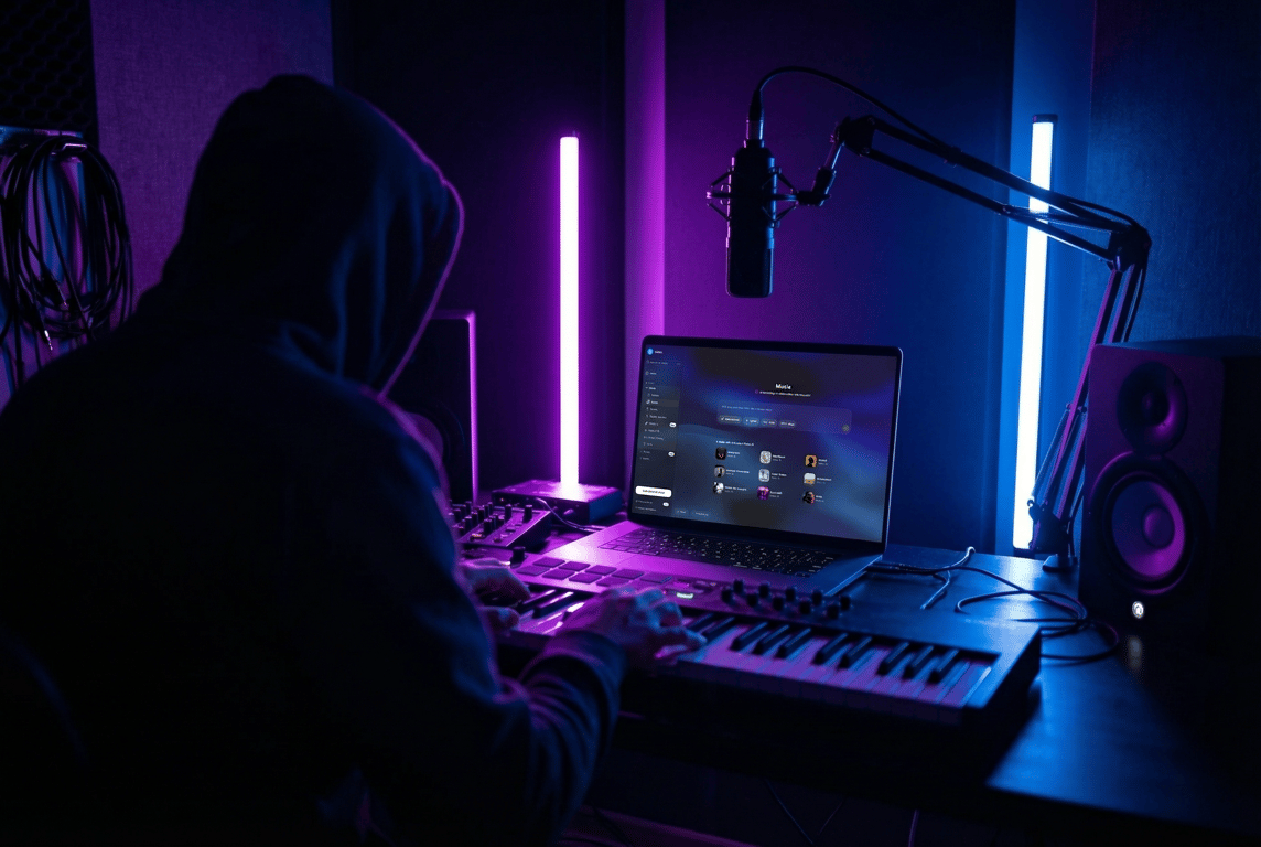 Musician using Lalals in a home studio to create music