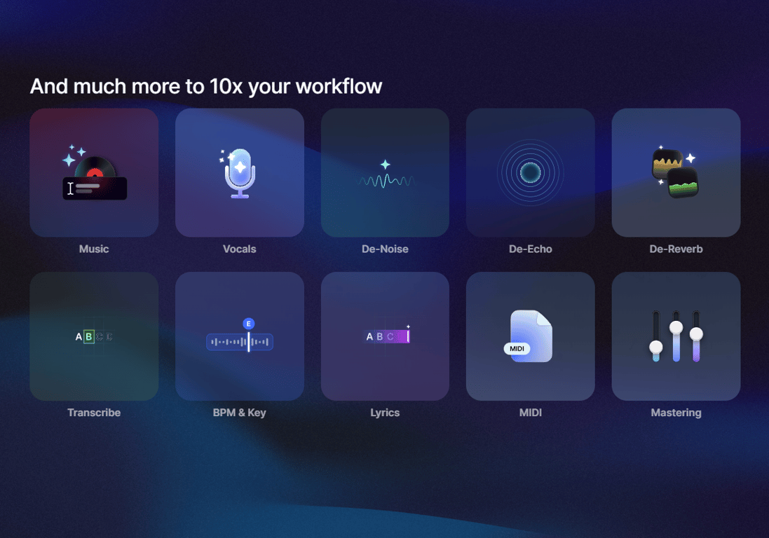 Lalals tools for music creation, vocals, audio cleanup, transcription, MIDI, and mastering
