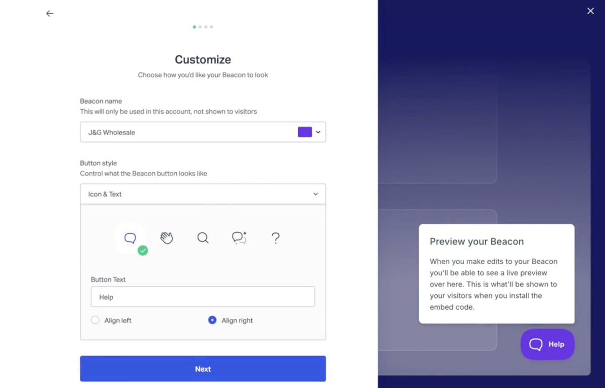 Beacon widget support popup