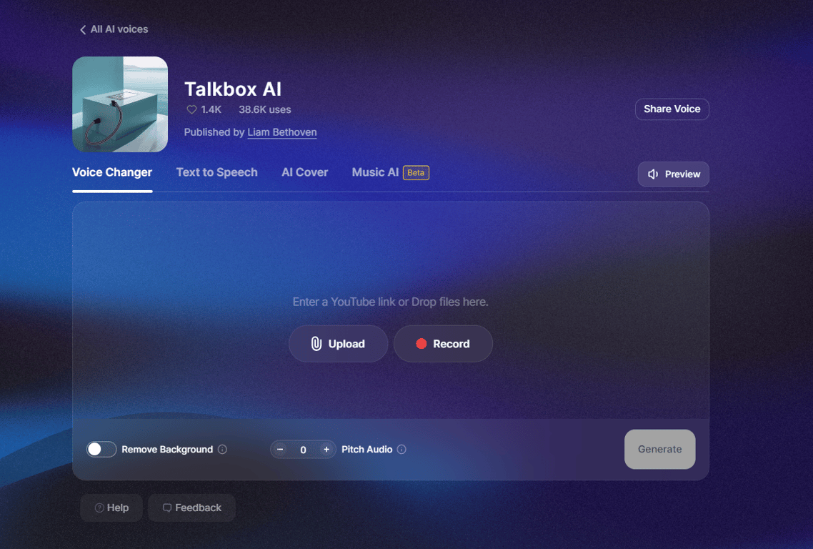 Talkbox AI voice in Lalals