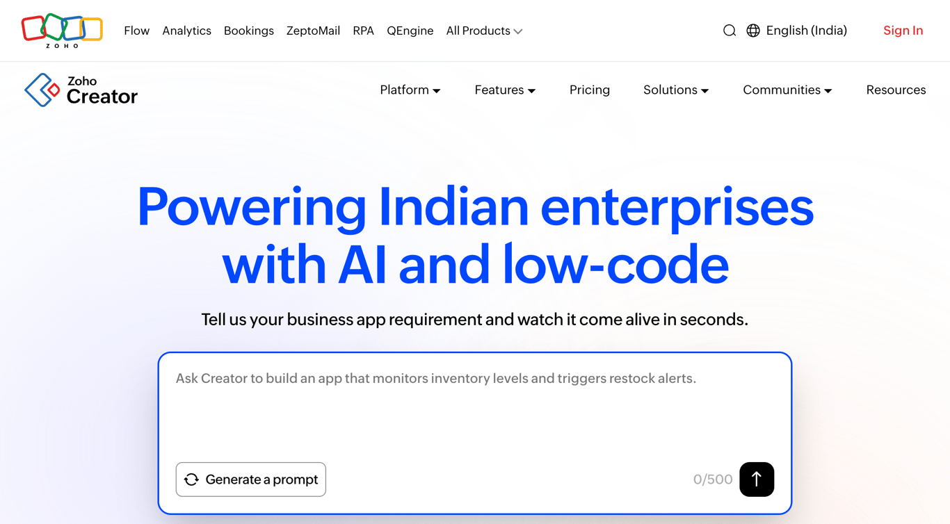 Zoho Creator app builder