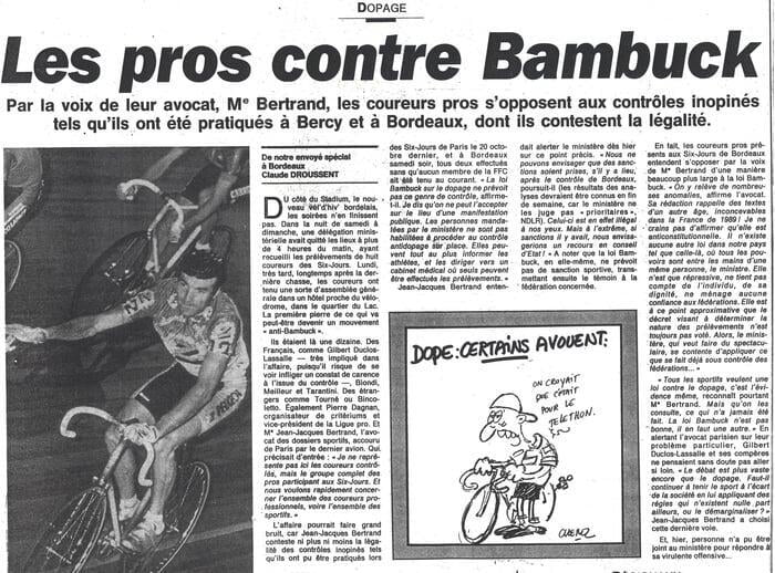L'Équipe (20 décembre 1989) : portrait de l'expertise du Cabinet Bertrand en droit du sport